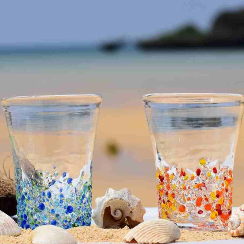 B16315ビールグラス 15個セットOcean ビバフッテッドビア420ml つぶつぶビアグラスセット（青系・オレンジ系） | てぃだ工房 Online Store