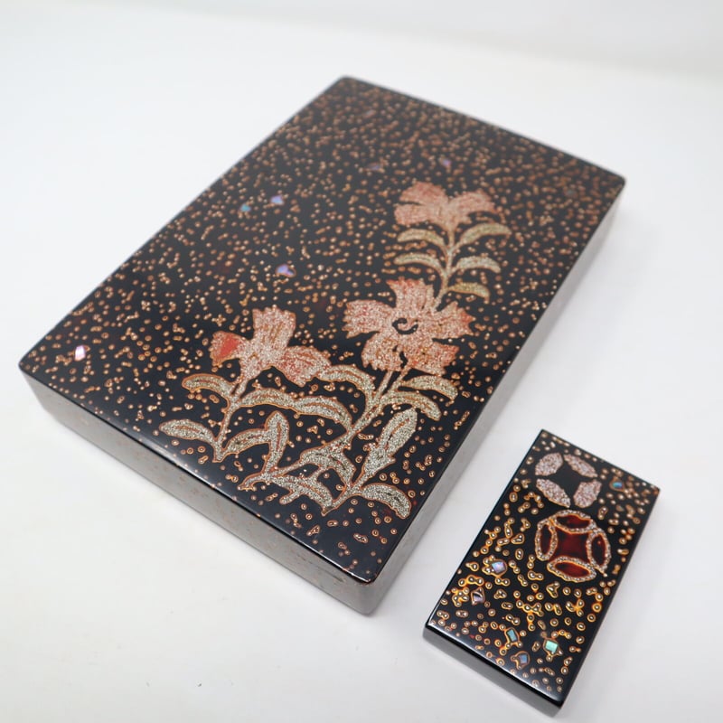 若田石　硯　硯箱　木目模様　漆器　ハンドメイド 硯硯箱木製