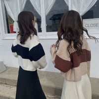 クロップド丈太ボーダーニットトップス