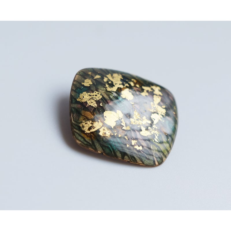 日本製 七宝焼 ゴールドダスト 金箔 ブローチ 七宝焼き かめれおん
