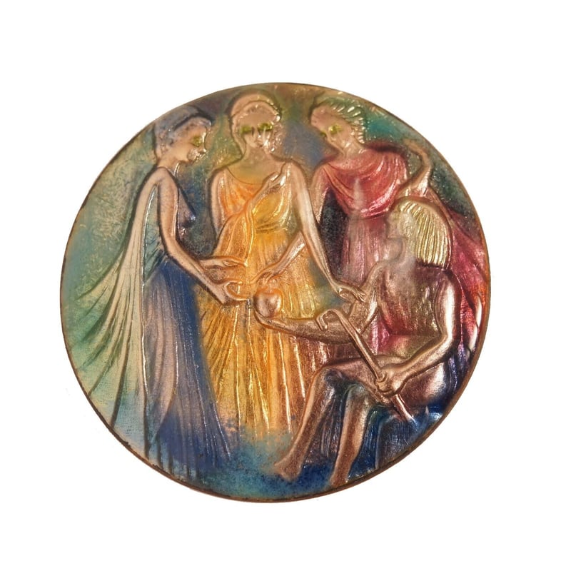 日本製 七宝焼 ギリシャ神話「パリスの審判」 ブローチ 七宝焼き