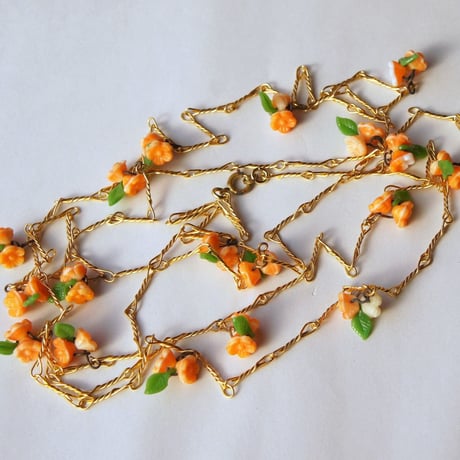 オールド フラワー ガラス ロング ネックレス 西ドイツ ヴィンテージ アンティーク  Tyrr　N00073