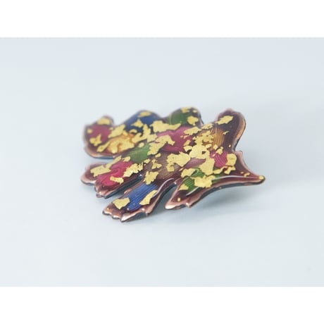 日本製 七宝焼  ゴールドダストシリーズ　木葉　金箔　ブローチ　七宝焼き　かめれおん