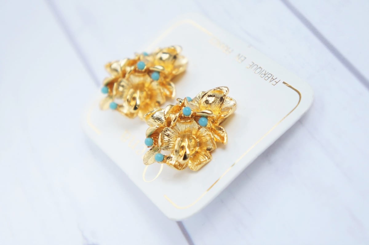 ORENA オレナ フラワー ブーケ フェイク ターコイズ イヤリング