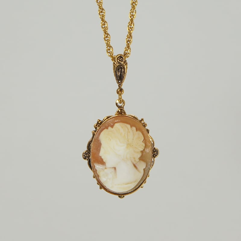 ヴィンテージペンダントネックレス カメオ テラコッタ ゴールド