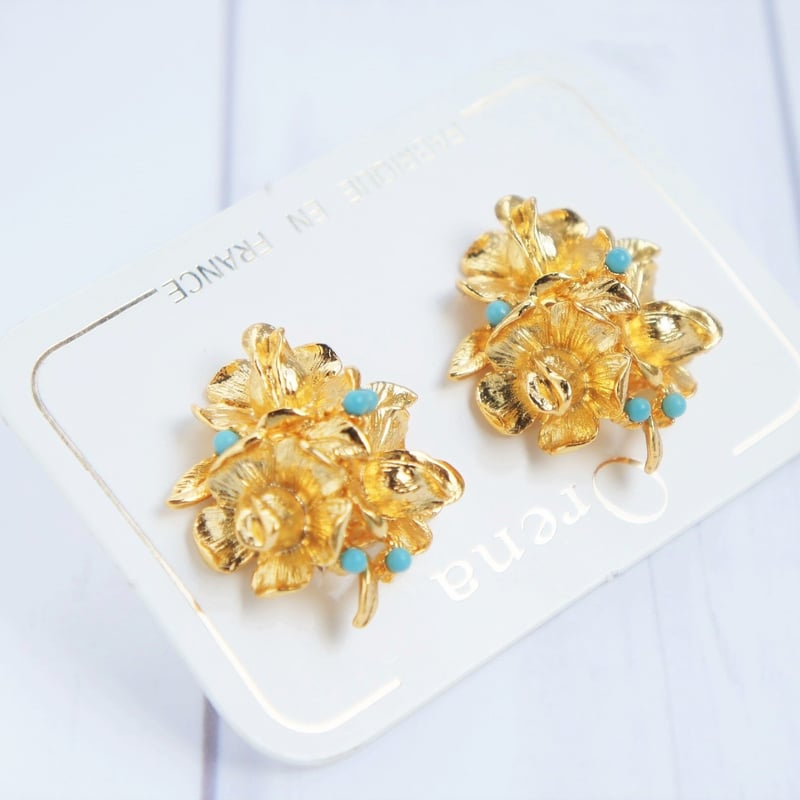 ORENA オレナ フラワー ブーケ フェイク ターコイズ イヤリング