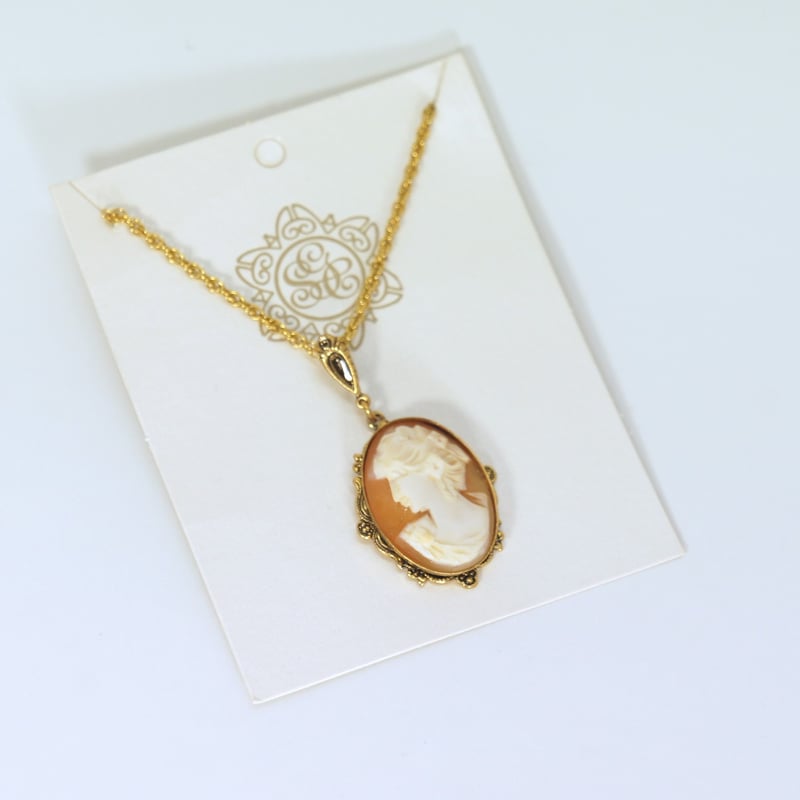ヴィンテージペンダントネックレス カメオ テラコッタ ゴールド