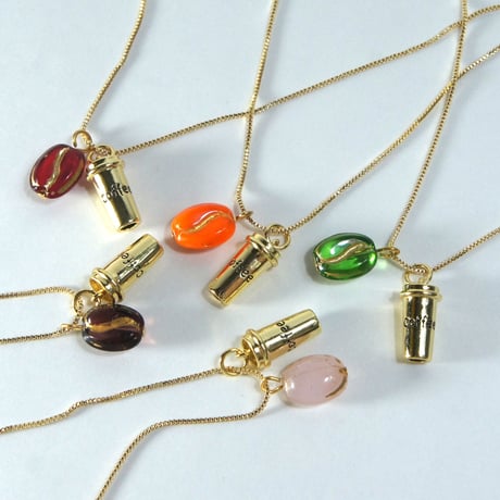 18KGP 本金 カフェ カップ ＆ コーヒー豆  ペンダント ネックレス スライダー チェーン　AN00047