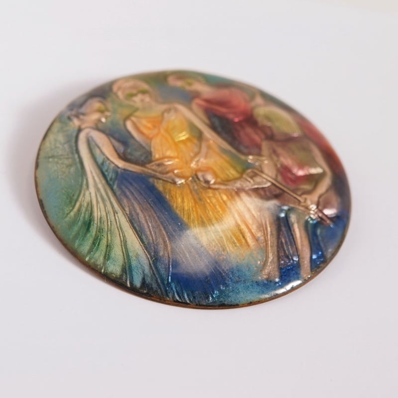日本製 七宝焼 ギリシャ神話「パリスの審判」 ブローチ 七宝焼き
