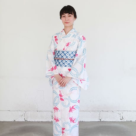 KAGUWA 浴衣・お仕立てあがりー金魚（水色×ピンク）