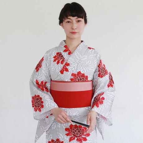 KAGUWA 浴衣・お仕立てあがりー春牡丹（灰×赤）