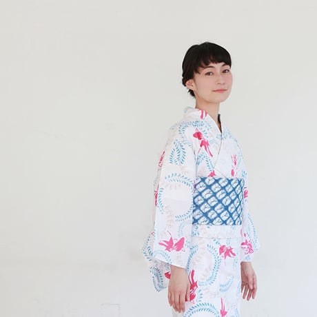 KAGUWA 浴衣・お仕立てあがりー金魚（水色×ピンク）