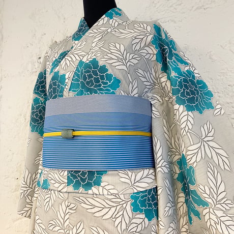 KAGUWA 浴衣・お仕立てあがりー春牡丹（灰×浅葱）