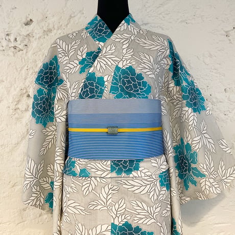 KAGUWA 浴衣・お仕立てあがりー春牡丹（灰×浅葱）