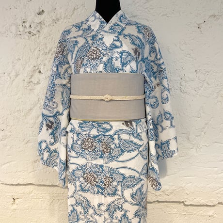 KAGUWA 浴衣・お仕立てあがりー更紗（浅葱）