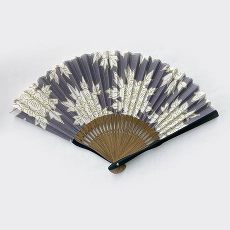 KAGUWA　浴衣地 扇子　＜芍薬・鼠色＞