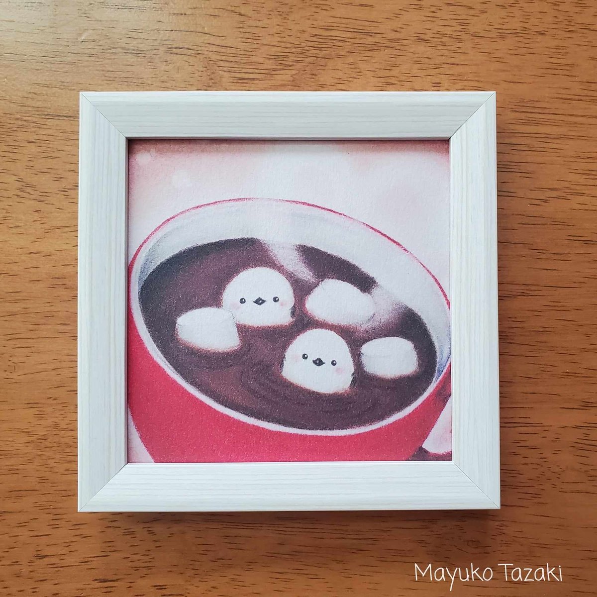 幸せを運ぶシマエナガ「ホットチョコレート風呂」 | MayukoTanzaki Art