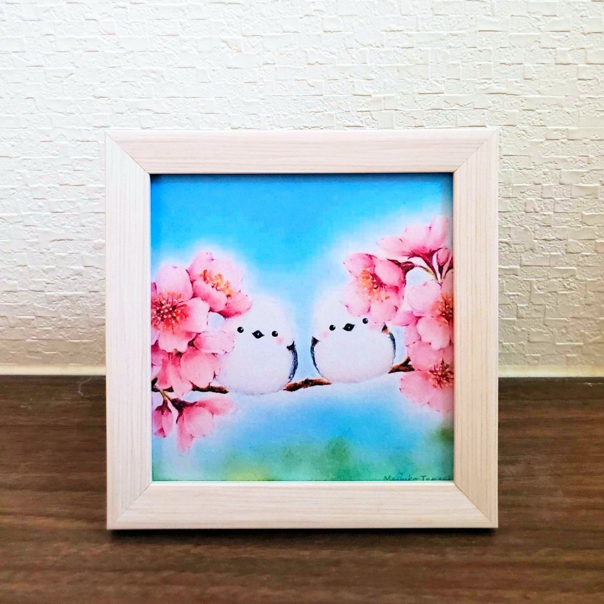 桜の花とシマエナガ　絵画アート原画　パステル画 幸せを運ぶシマエナガ“シマエナガと桜” | MayukoTanzaki Art Shop