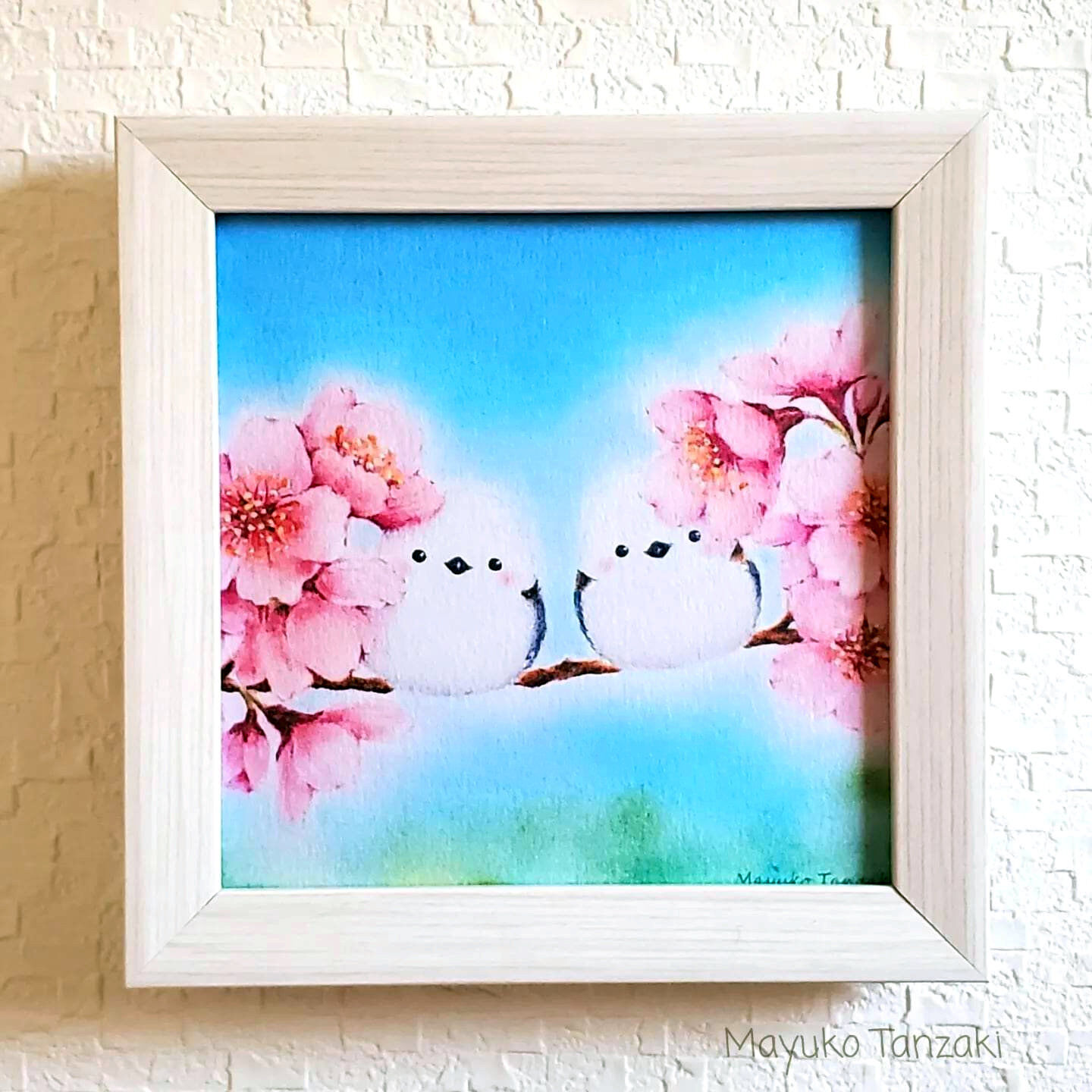 桜の花とシマエナガ　絵画アート原画　パステル画 original