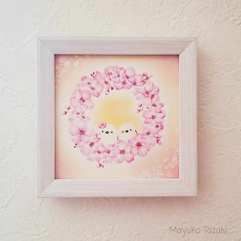 幸せを運ぶシマエナガ「桜リース」 | MayukoTanzaki Art Shop