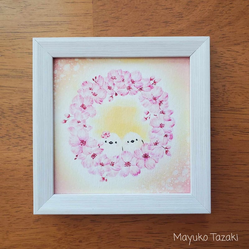幸せを運ぶシマエナガ「桜リース」 | MayukoTanzaki Art Shop