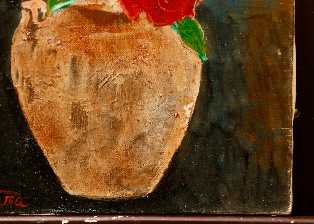 真作】昭和レトロ/北山義雄/薔薇/バラ/油絵/F3/絵画/花/ヴィンテージ