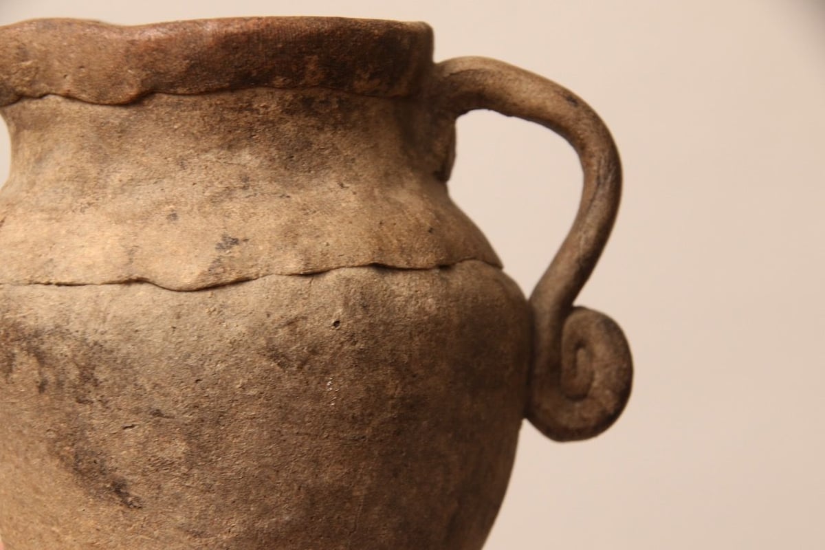 練上徳利　壺　花入　時代物 幕末期/明治/土器/手付土器/鴨徳利/花差し/水汲み/壺/注ぎ口