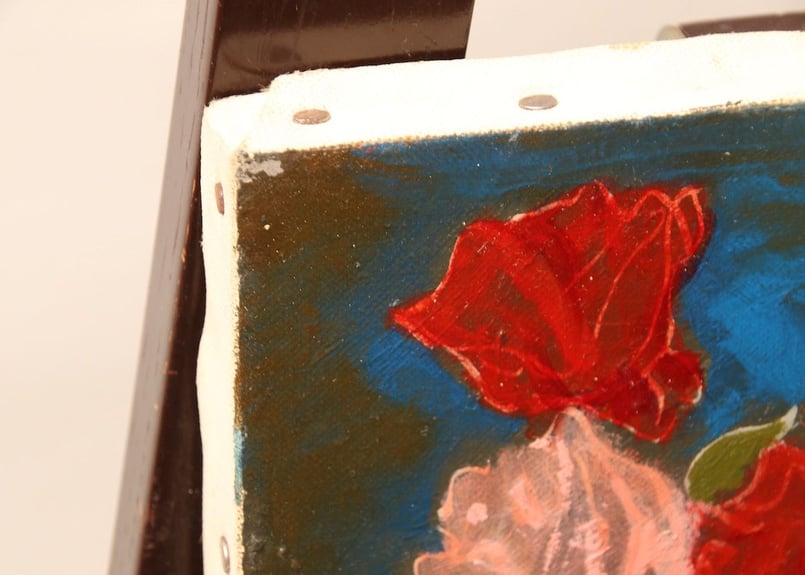 真作】昭和レトロ/北山義雄/薔薇/バラ/油絵/F3/絵画/花/ヴィンテージ