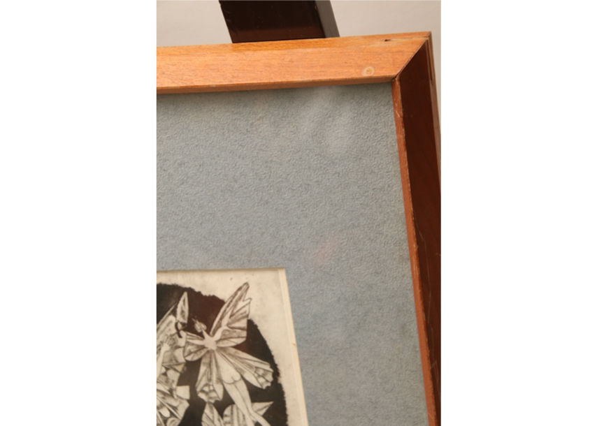 模写】【版画】昭和レトロ/1969/kenzo/版画/銅版画/ハート/妖精/蝶