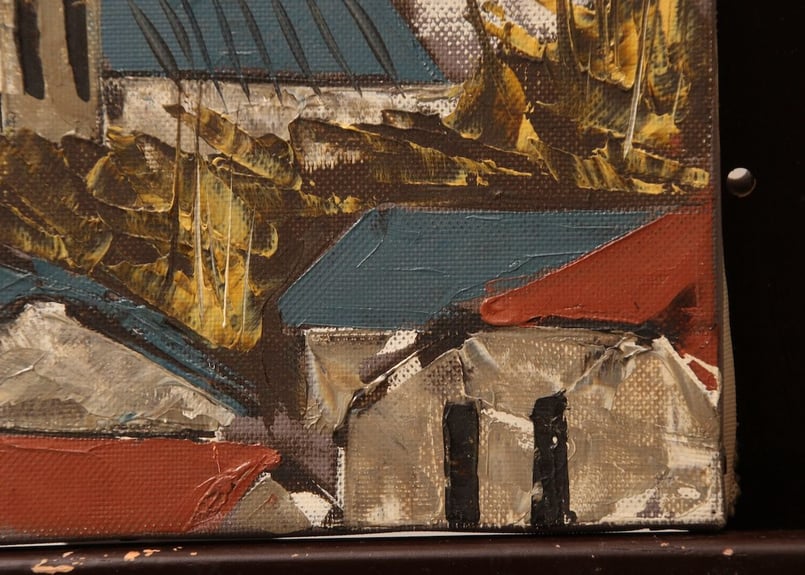 真作】昭和レトロ/片西穀実/教会/1979年/油絵/絵画/ヴィンテージ