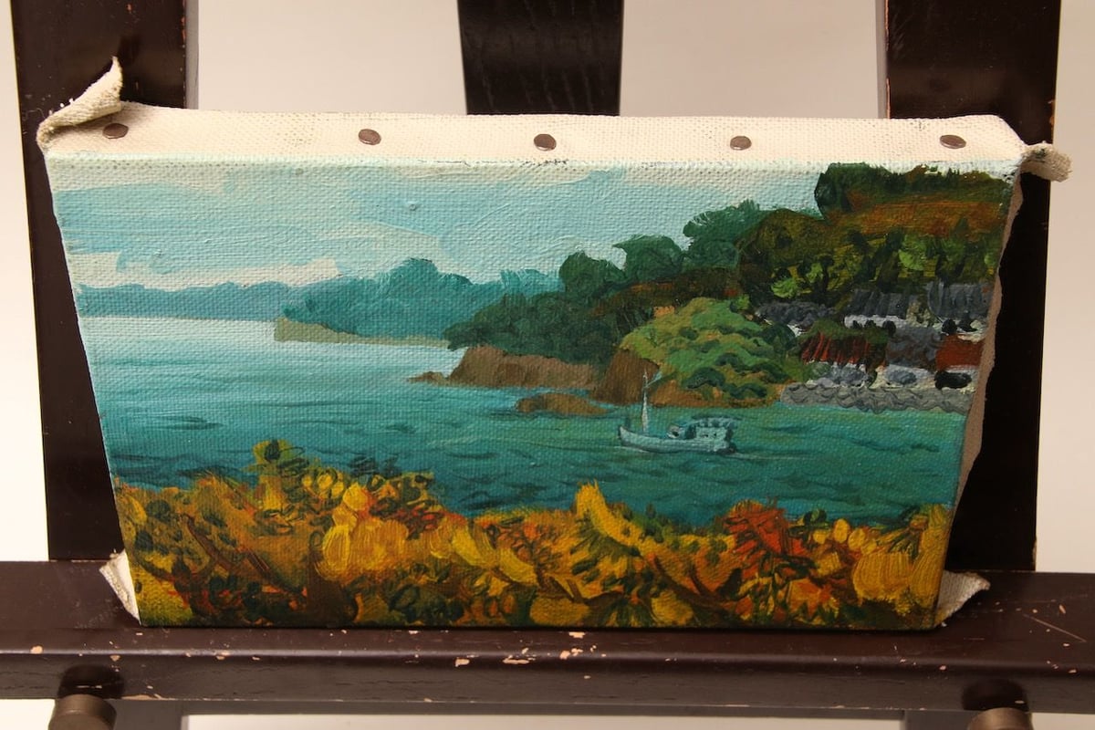油絵　昭和　レトロ　絵 真作】昭和レトロ/田崎 徹/雄島/一陽会/絵画/画家/ヴィンテージ