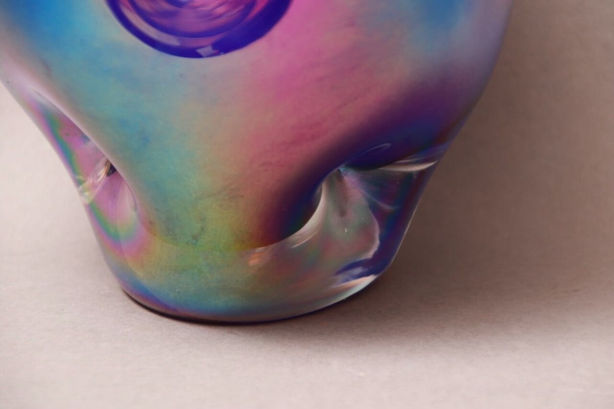 美品 日本製 ガラス花瓶 ヴィンテージ アートグラス オーロラ虹色 昭和レトロ 昭和レトロ/骨董/花瓶/ガラス/オーロラ/ヴィンテージ/デザイン/レア
