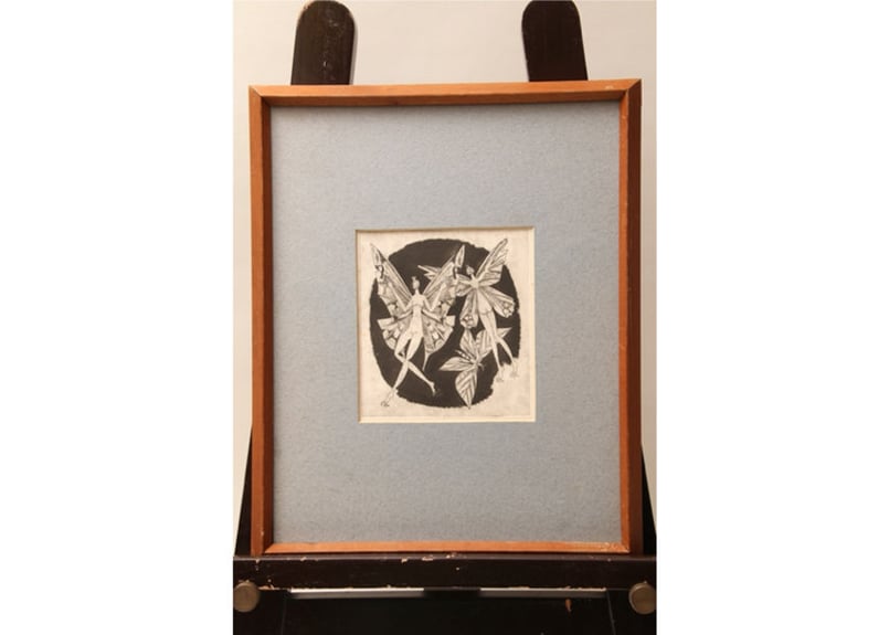 模写】【版画】昭和レトロ/1969/kenzo/版画/銅版画/ハート/妖精 模写】【版画】昭和レトロ/1969/kenzo/版画/銅版画/ハート/妖精