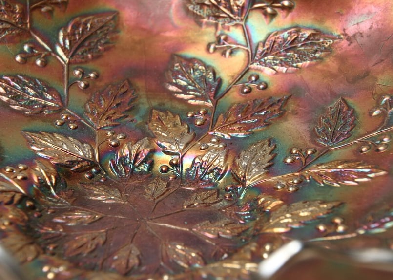 アメリカ製アンティーク　虹色に光るカーニバルグラス　角形ボウル【美品・稀少品】 アメリカ製アンティーク 虹色に光るカーニバルグラス 角形ボウル