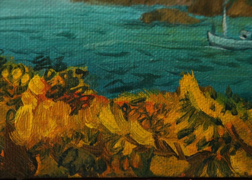 油絵　昭和　レトロ　絵 真作】昭和レトロ/田崎 徹/雄島/一陽会/絵画/画家/ヴィンテージ