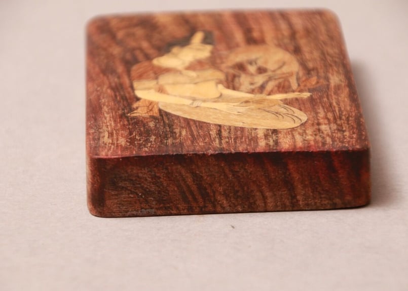 レトロ/木象嵌/神/鹿/木工/寄木/木画/種板/ヴィンテージ/インド