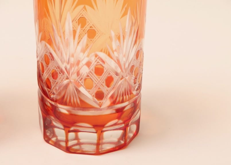 昭和レトロ/切子/グラス/薩摩切子/ブラウンオレンジ/コップ/美術 昭和レトロ/切子/グラス/薩摩切子/ブラウンオレンジ/コップ/美術