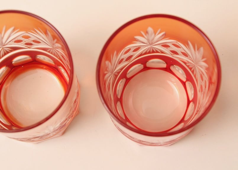 昭和レトロ/切子/グラス/薩摩切子/ブラウンオレンジ/コップ/美術