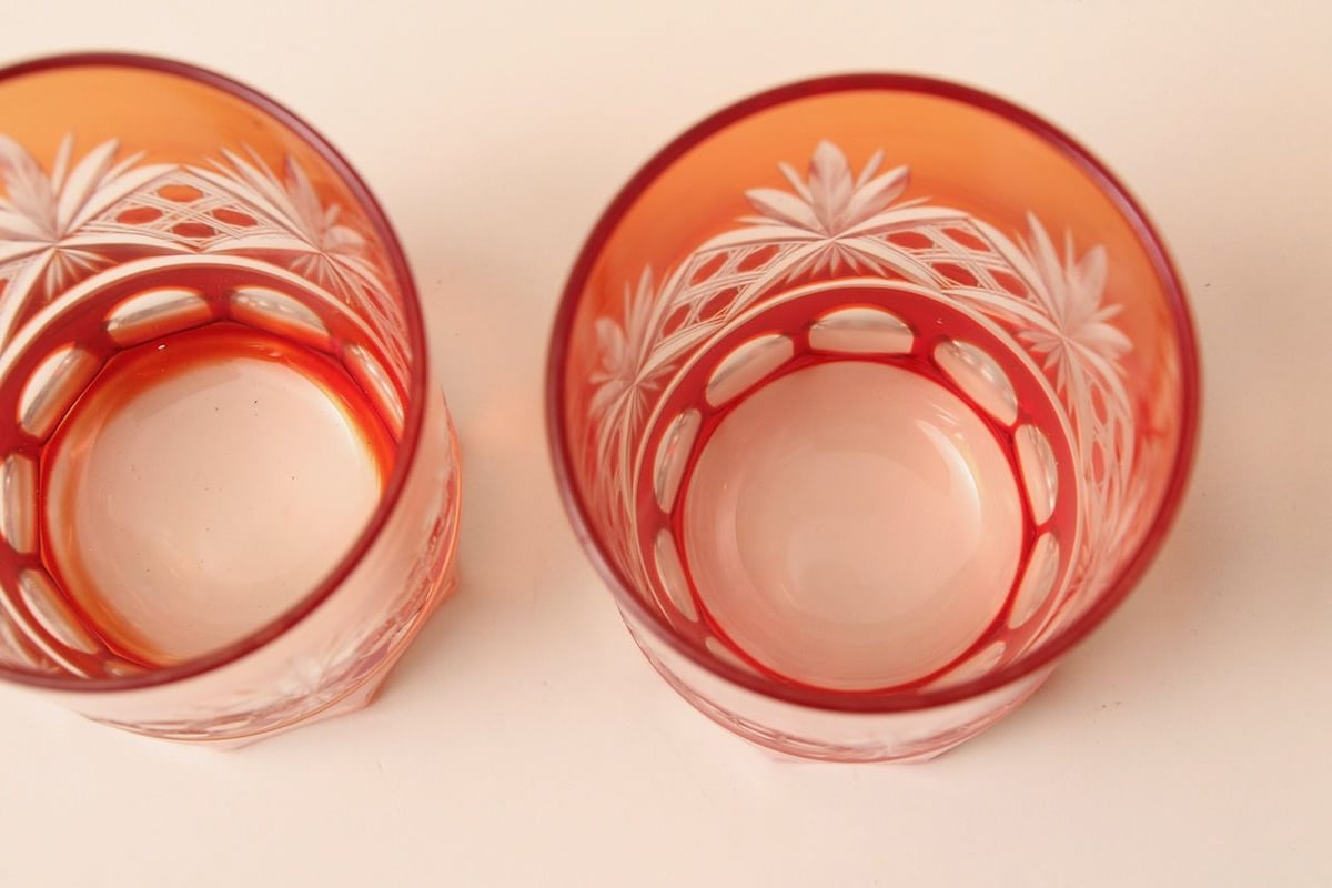 昭和レトロ/切子/グラス/薩摩切子/ブラウンオレンジ/コップ/美術