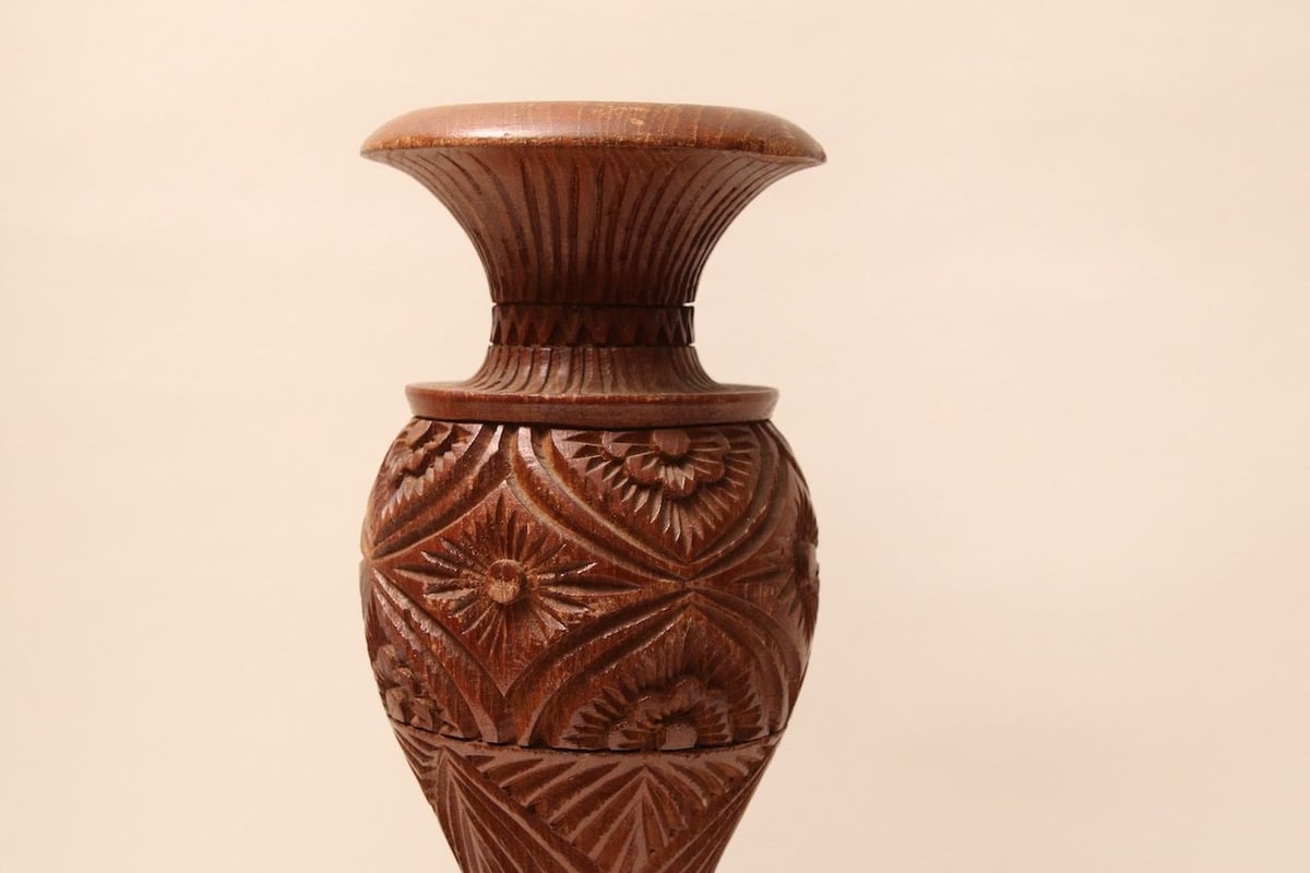 木彫/ウッドフラワーベース/花/彫刻/フラワーポット/インド/花器 木彫/ウッドフラワーベース/花/彫刻/フラワーポット/インド/花器