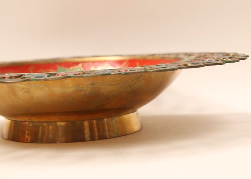 レトロ/真鍮/絵皿/金属製/インド/中東/彫刻/飾り皿/皿/模様/花