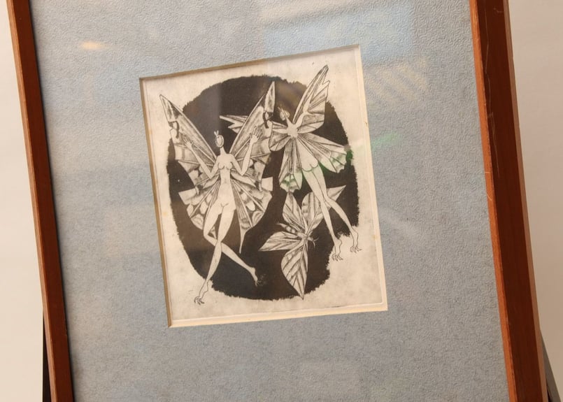 模写】【版画】昭和レトロ/1969/kenzo/版画/銅版画/ハート/妖精 模写】【版画】昭和レトロ/1969/kenzo/版画/銅版画/ハート/妖精