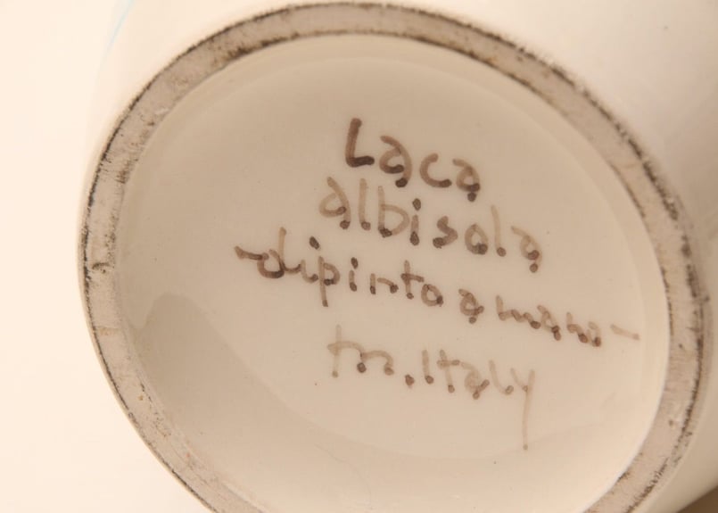 イタリア工房 ラ・ヴェッキア・ファエンツァ 手描き 花柄 壺 Laca Albisola/signed G. Carell - Italy/1950's /