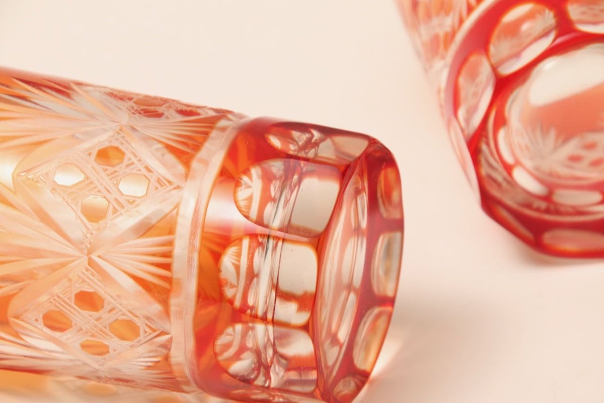 昭和レトロ/切子/グラス/薩摩切子/ブラウンオレンジ/コップ/美術