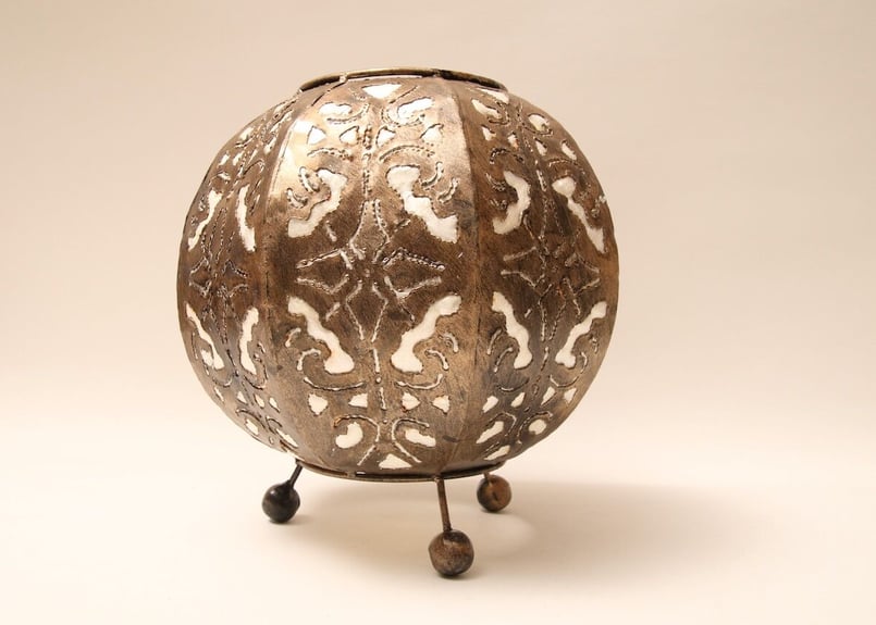 アンティークな珍しい装飾ロウソク 昭和レトロ/電傘/貝/金属/装飾/蝋燭盾/ろうそく/ランプ傘