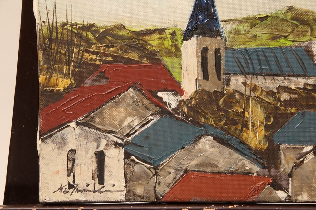 昭和レトロ 油絵 真作】昭和レトロ/片西穀実/教会/1979年/油絵/絵画/ヴィンテージ
