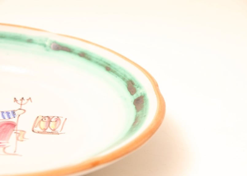 イタリア製/絵皿/ヴィンテージ/漁師/ゆるい/fisherman/fish/中皿