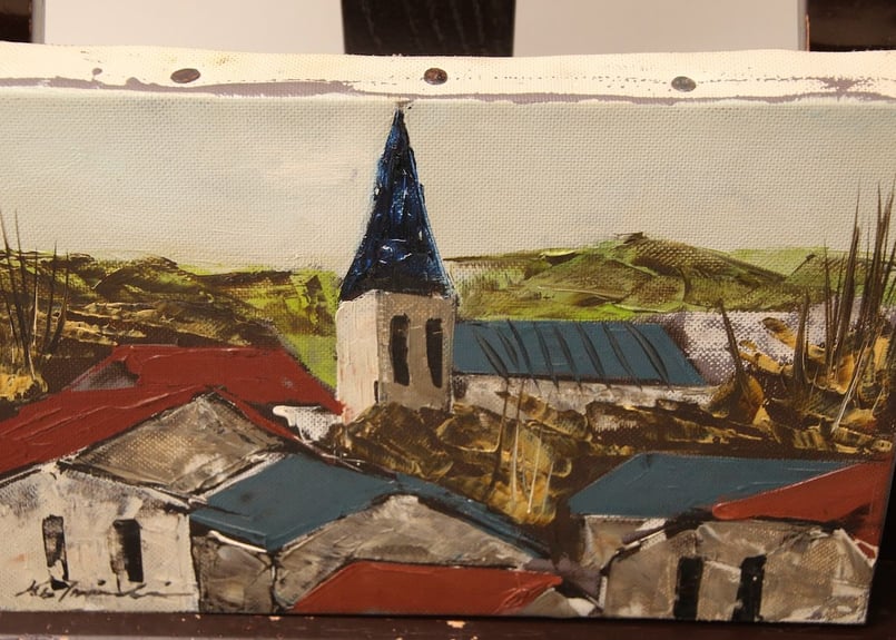 昭和レトロ 油絵 真作】昭和レトロ/片西穀実/教会/1979年/油絵/絵画/ヴィンテージ