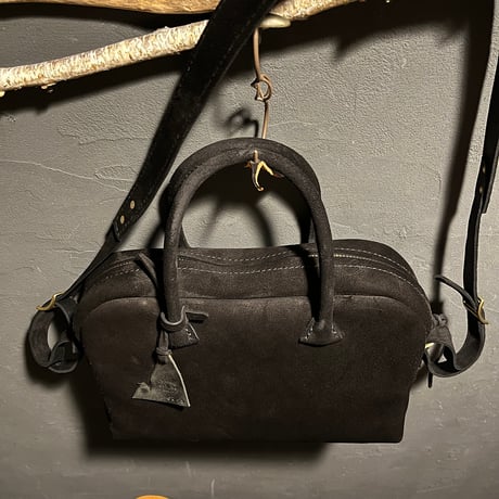 間口が広いバッグ 秋冬バッグ スエード黒 kudu革 Handbag or Shoulderbag 2Way (black/kudu) Lot#299