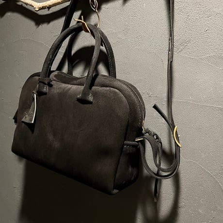 間口が広いバッグ 秋冬バッグ スエード黒 kudu革 Handbag or Shoulderbag 2Way (black/kudu) Lot#299